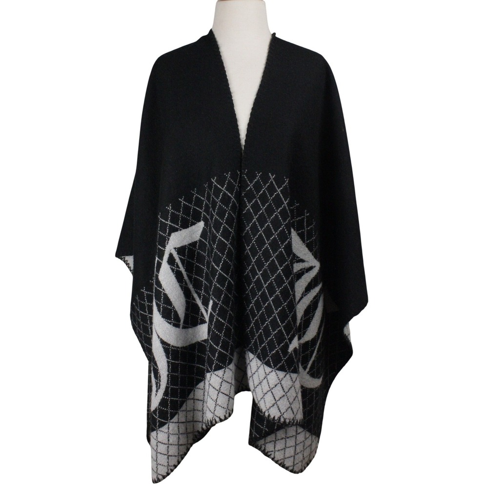 Juicy Couture Logo Knit Cape Wrap Black Grey Oversized Cozy Y2K Streetwear OSFM